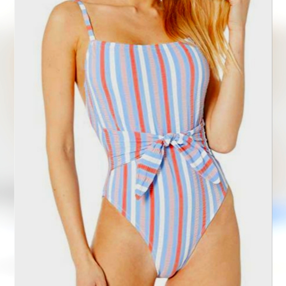 NWT JESSICA SIMPSON MIAMI Striped One-Piece Swimsuit XL